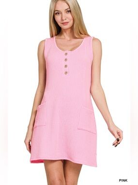 🆕 Zenana CORDED RIB SLEEVELESS TANK MINI DRESS WITH POCKETS